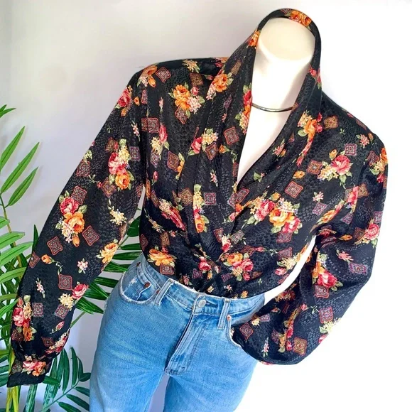 v i n t a g e :: Draped Satin Glamorous Brocade Blouse Padded - Picture 2 of 9